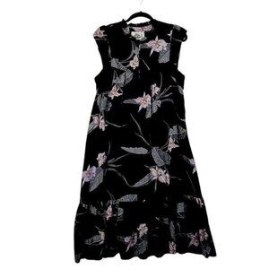 Hilo Hattie's (Hattie) Vintage Black & Purple Floral Kaftan Dress. Xl